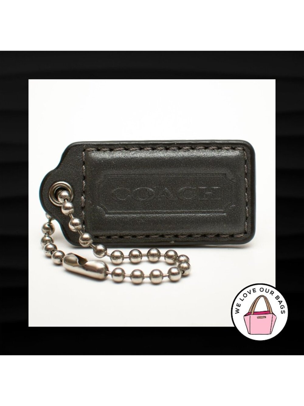 2" Medium COACH GRAY GREY LEATHER KEY FOB BAG CHARM KEYCHAIN HANGTAG TAG